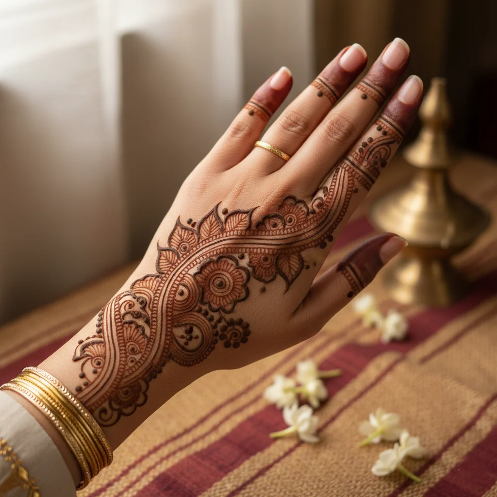 Arabic Bel Mehndi Design Front Hand