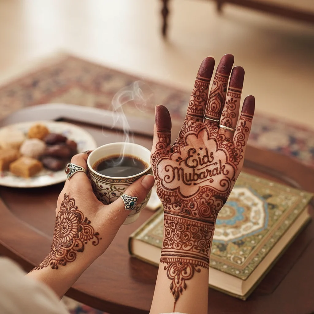 Arabic Eid Mubarak Mehndi Design