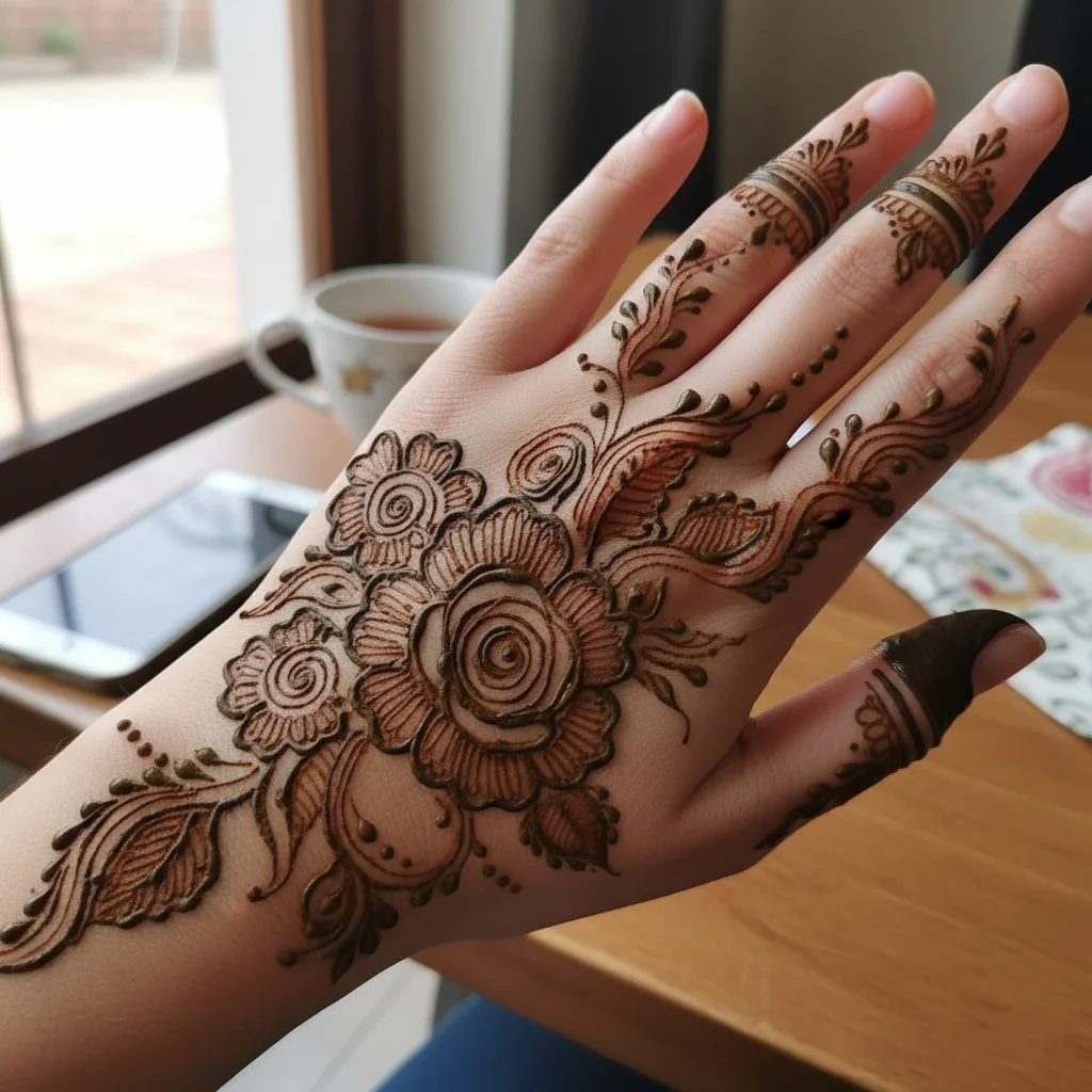 Arabic Rose Mehndi Design Back Hand