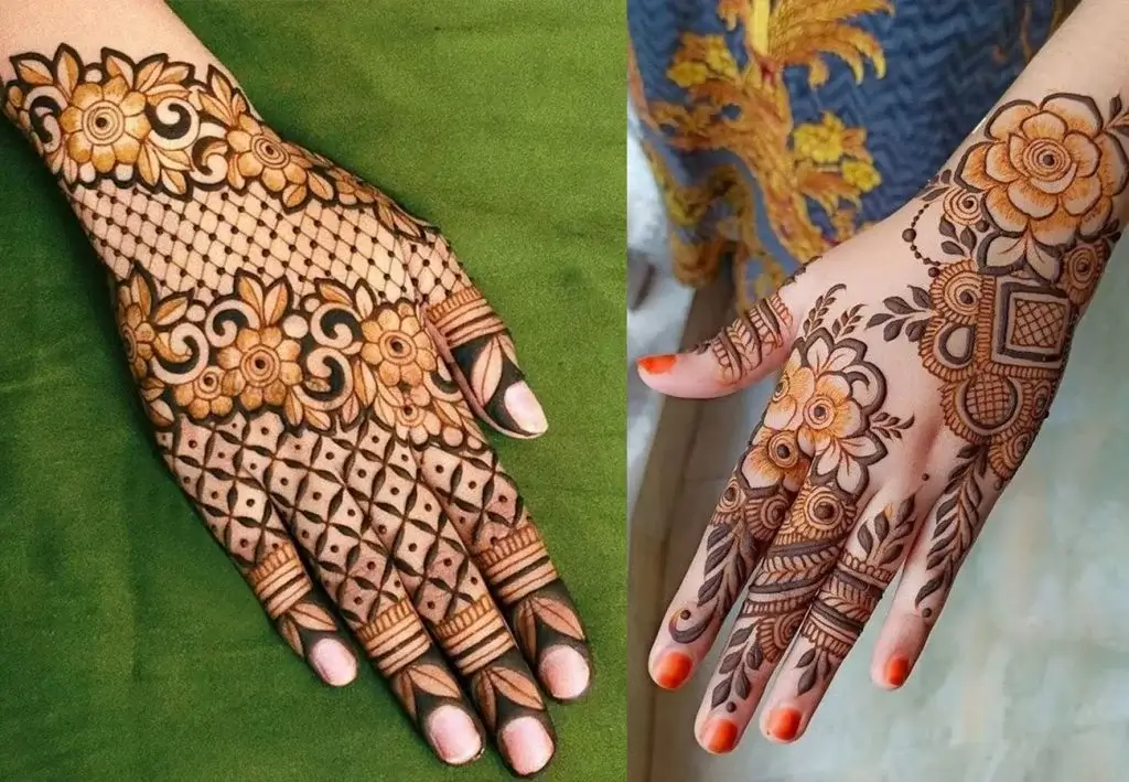 Back Hand Mehndi Design with Floral Motifs