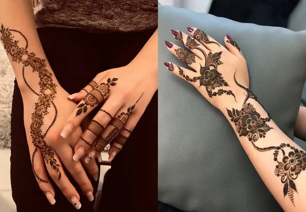 Back Hand Mehndi Design with Floral Vines
