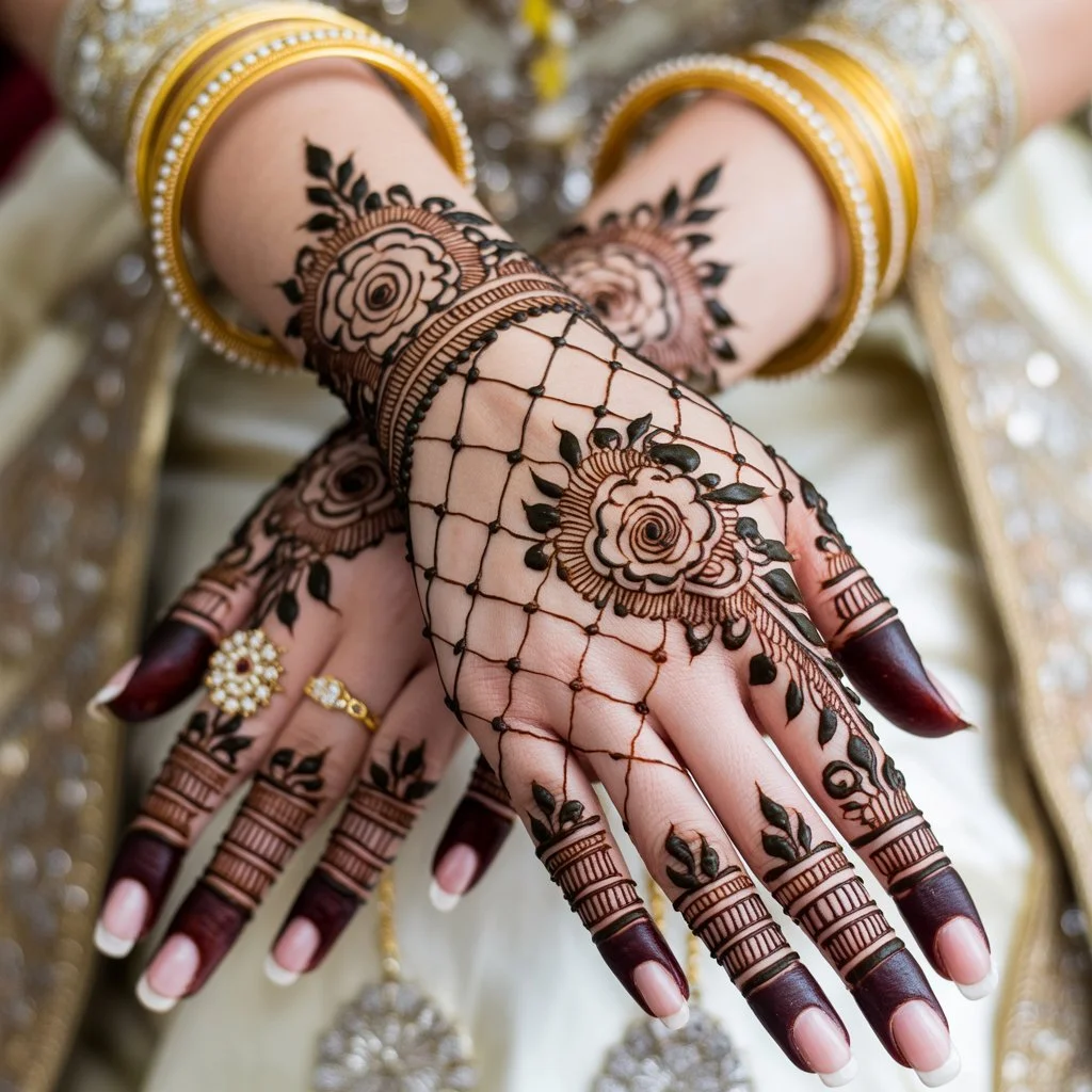 Back Hand Net Mehndi Design