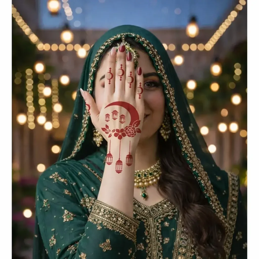 Beautiful Crescent Moon Mehndi Design for Nikah