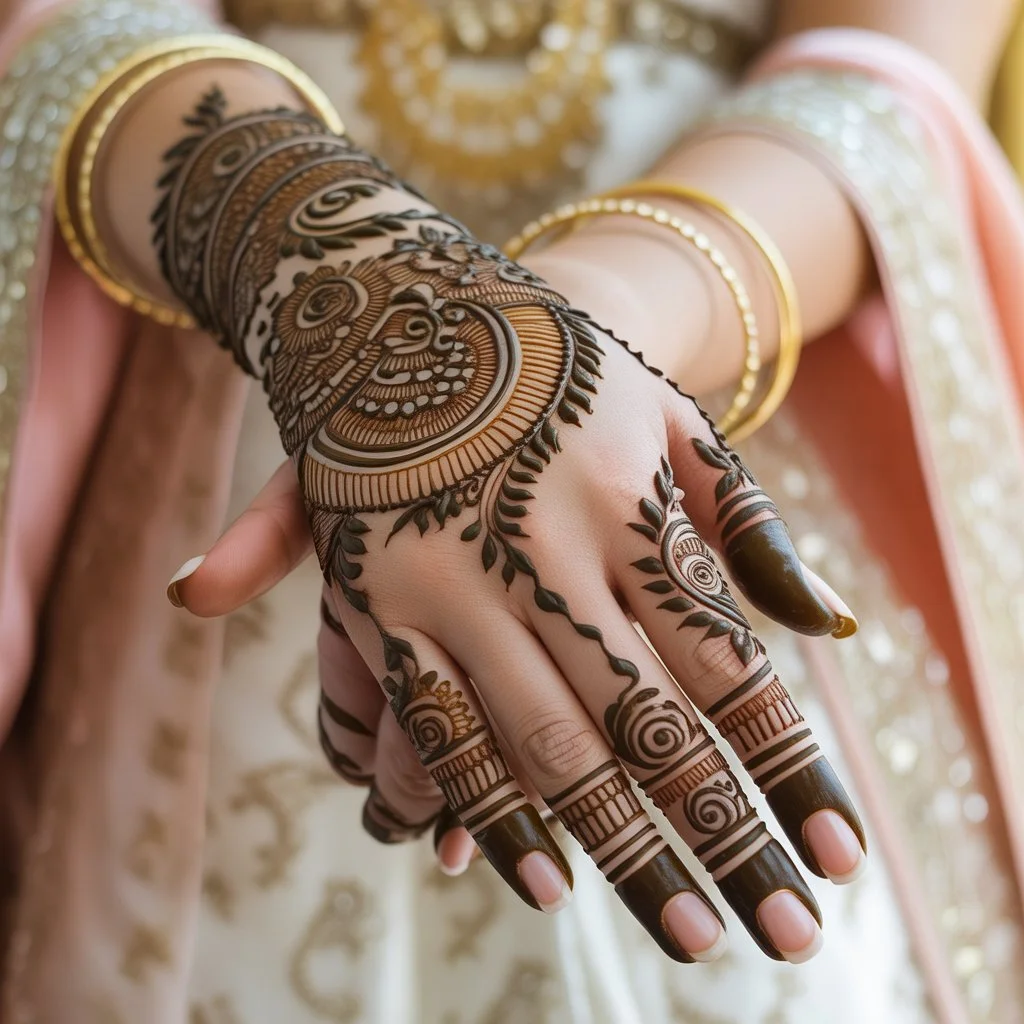 Circle Mehndi Design Back Hand