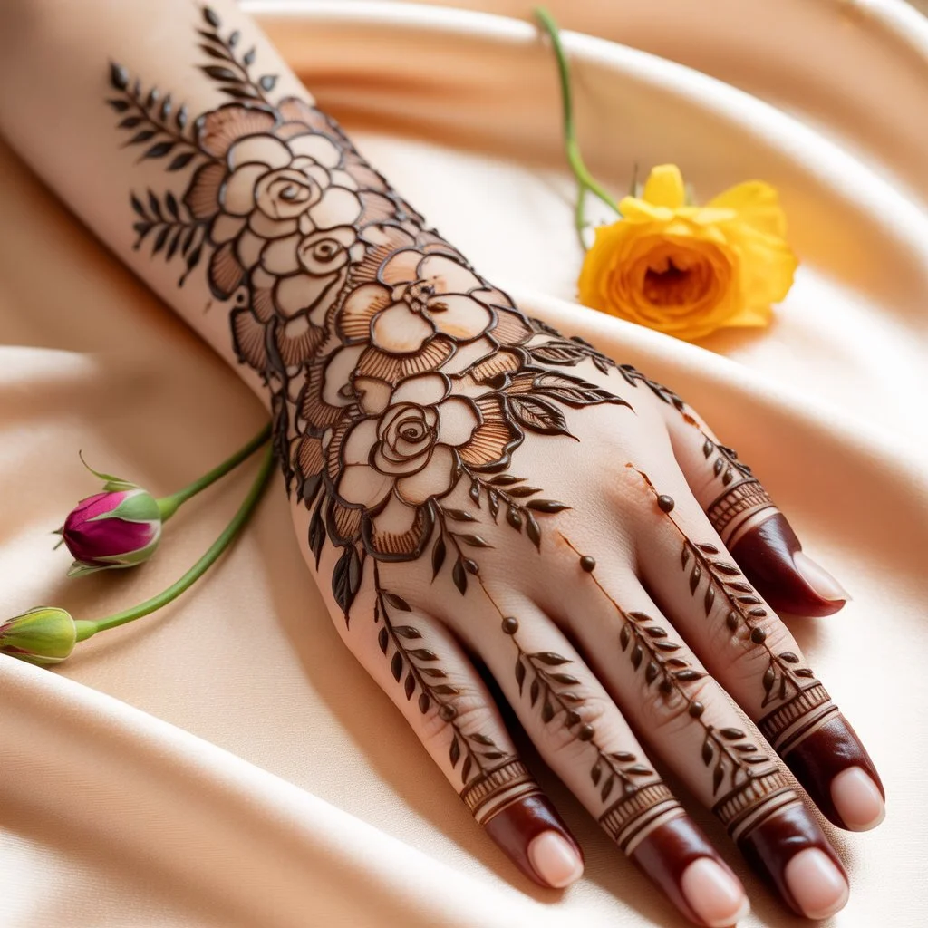 Flower Stylish Back Hand Mehndi Design