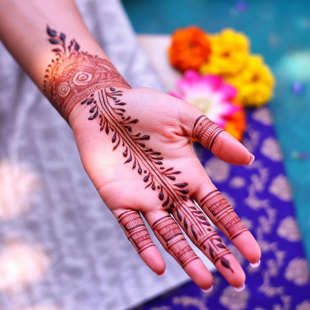 Front Hand Very Simple Bharwa Mehndi Design