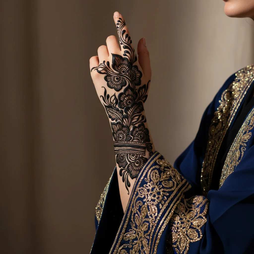 Gulf-Style Back Hand Mehndi Design