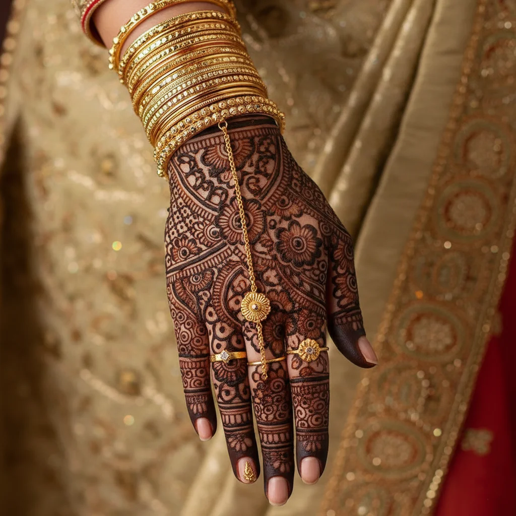 Heavy Bridal Back Hand Mehndi Design
