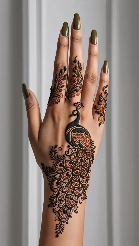 Peacock Motif Back Hand Mehendi Design
