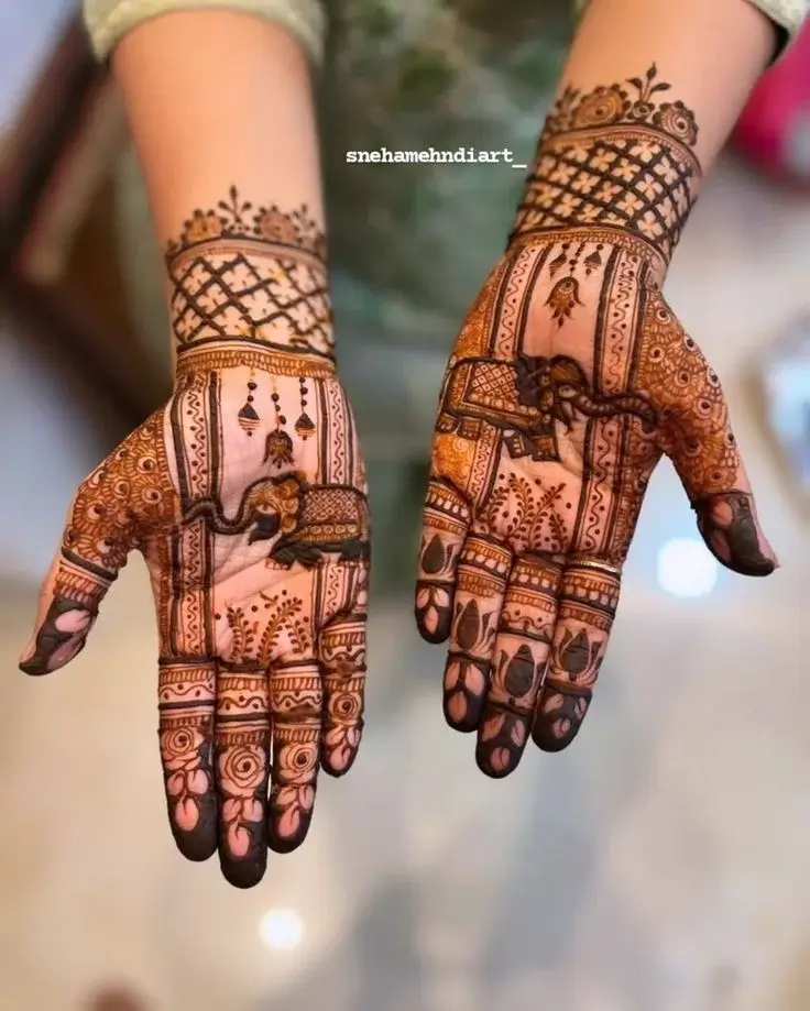 85+ Stylish Royal Front Hand Mehndi Designs 2026 76 Regal Elephant front hand Mehandi Designs