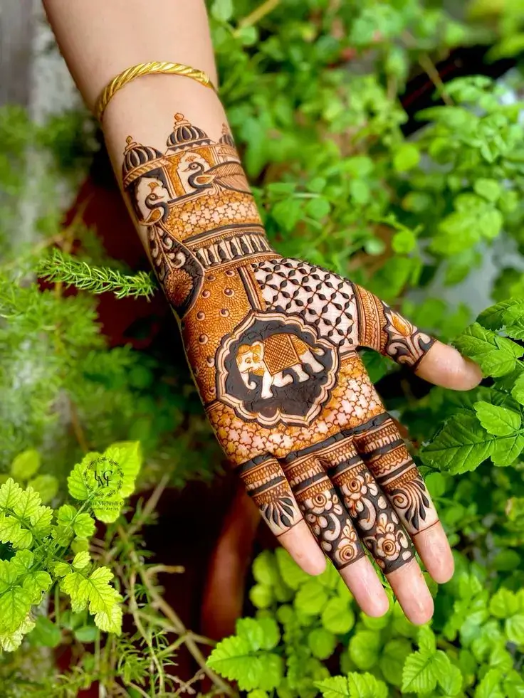 85+ Stylish Royal Front Hand Mehndi Designs 2026 77 Regal Elephant front hand Mehendi Designs