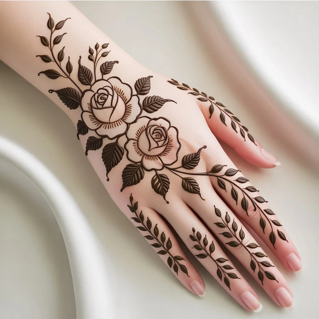 Rose Mehndi Design Back Hand Simple