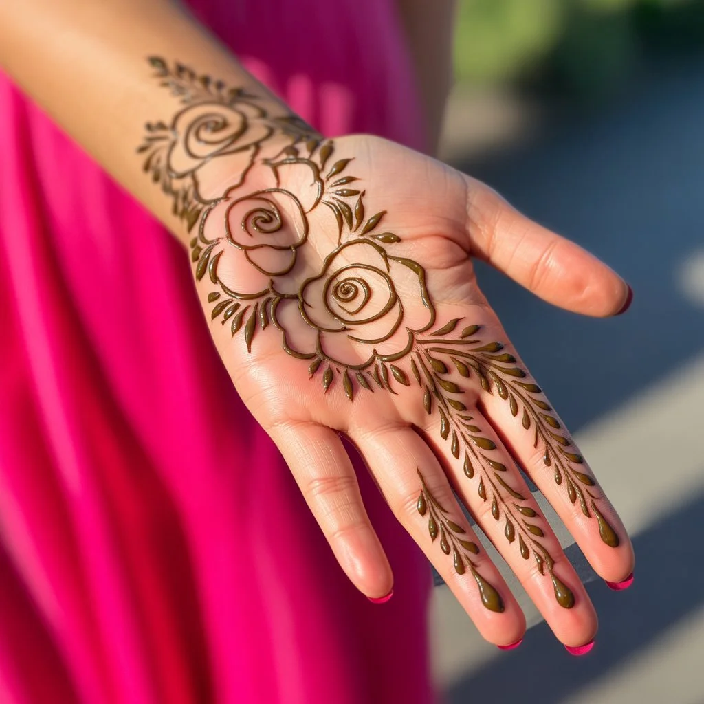 Rose Mehndi Design Front Hand