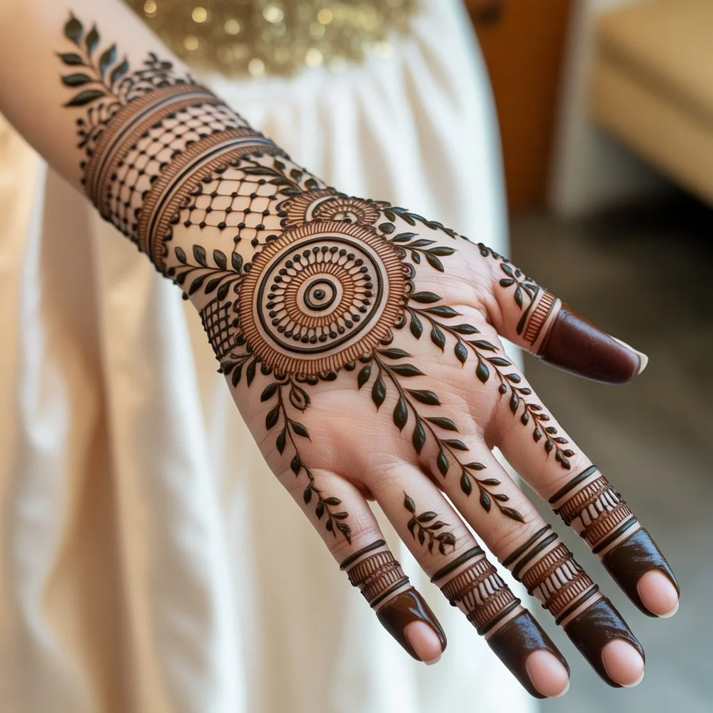 Round Mehndi Design Back Hand