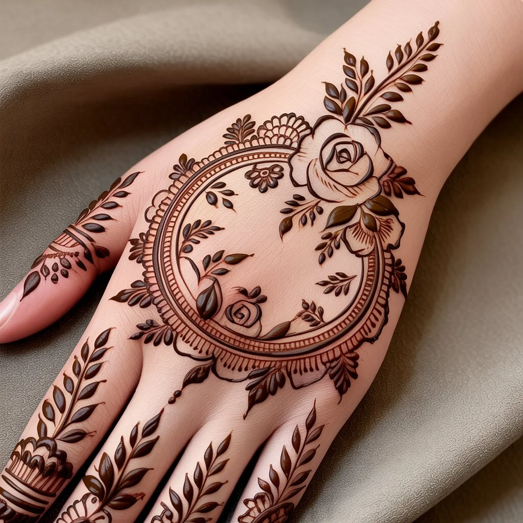 Round Shape Back Hand Mehndi Flower Design