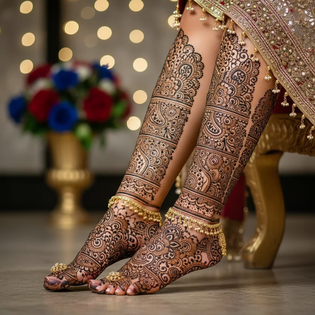 60+ Royal Front Hand Mehndi Designs | Instagram Finger, & More 33 Royal Leg Bridal Mehndi Design