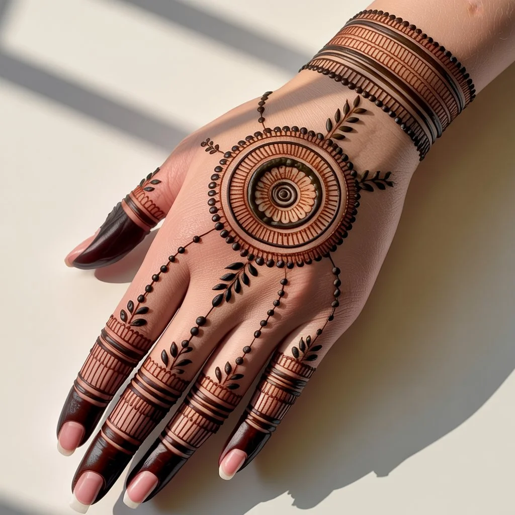 Simple Gol Tikki Mehndi Design Back Hand