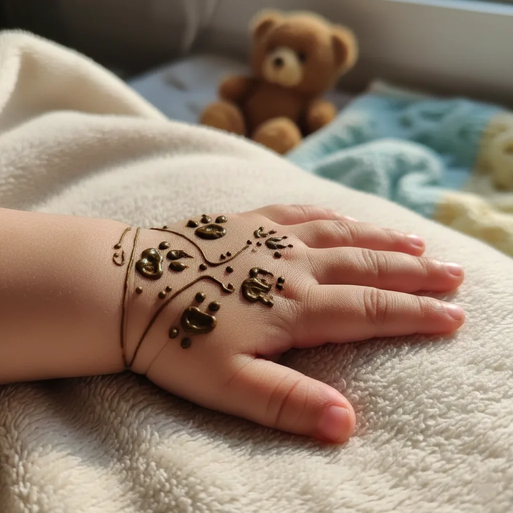 Top 80+ Simple Mehndi Designs for Kids, Babies, & Toddlers (2026) 61 Baby Mehndi With Animal Footprints