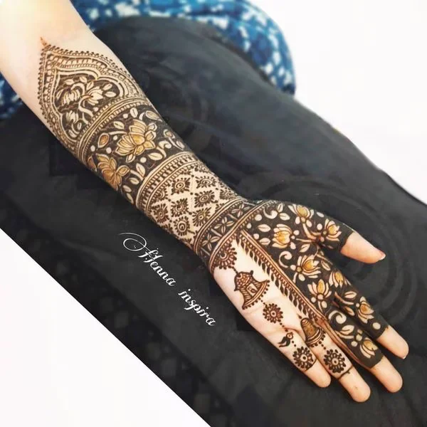 Bells and Lotus Finger Mehndi Design