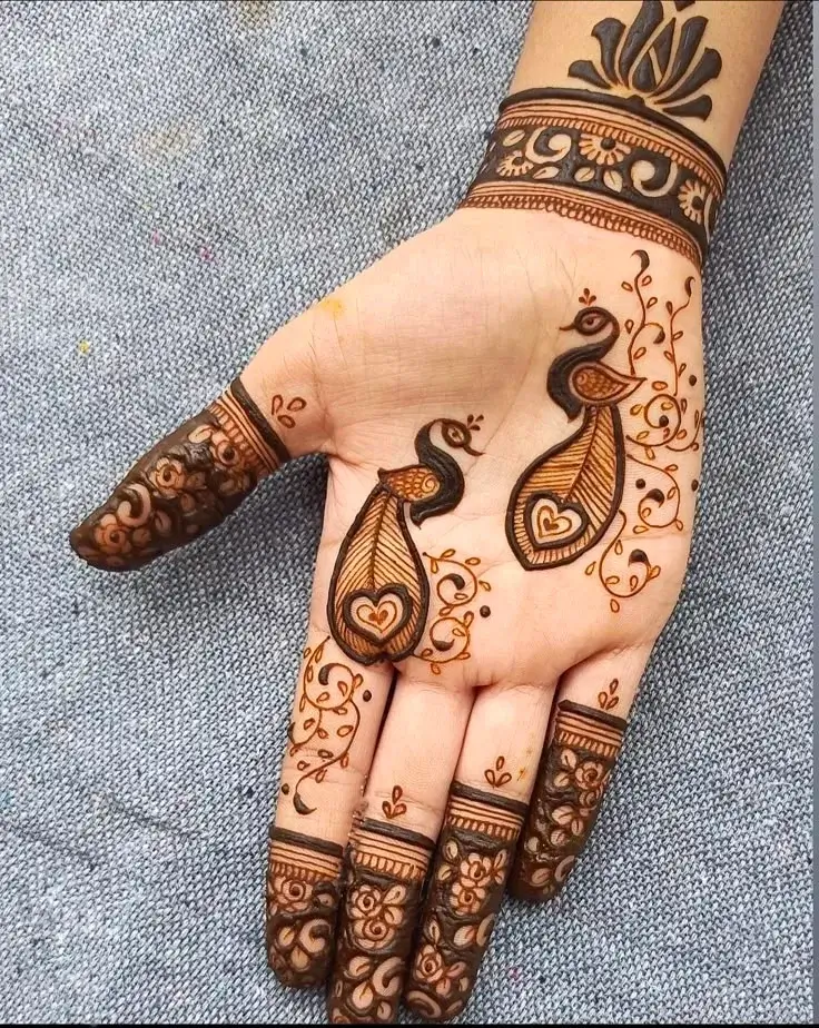 Bright Peacock Mehendi Design for Diwali