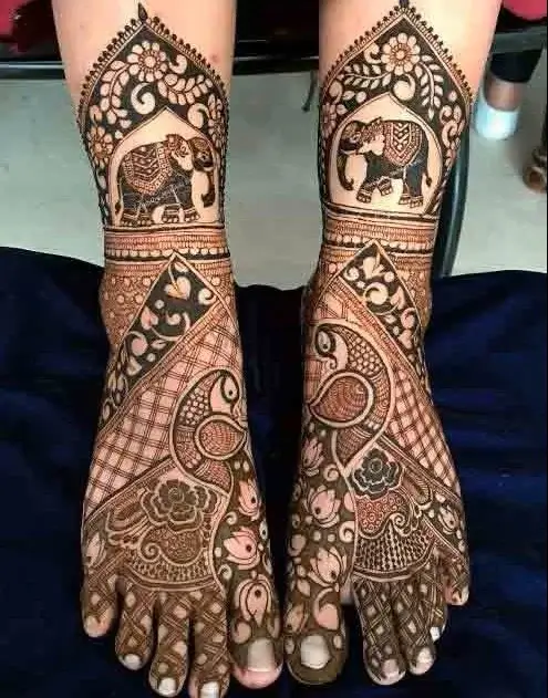 Best 90+ Easy Leg Mehndi Designs 2026 50 Elephant and Peacock Design for Rajasthani Brides