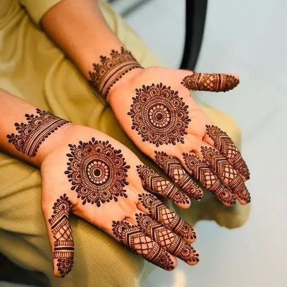 Mandala Art with Net Patterns on Half-Fingers Mehndi Design for Diwali