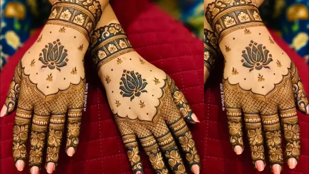 Outfit Coordination with Lotus Mehndi Design