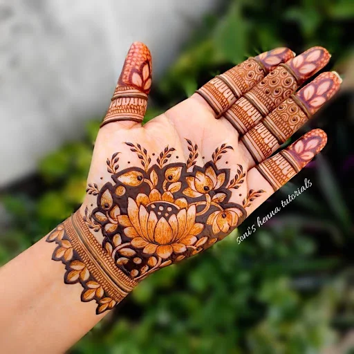 Simple Lotus Mehndi Design Front Hand