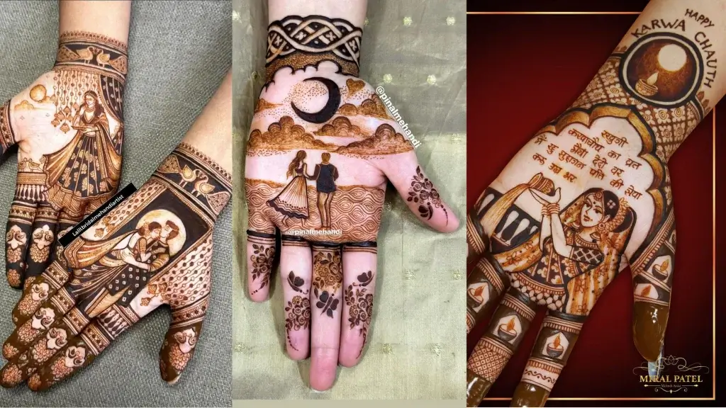 60+ Modern Mehndi Designs for Karwa Chauth (2026) 54 Bridal Beautiful Karwa Chauth Mehndi Design