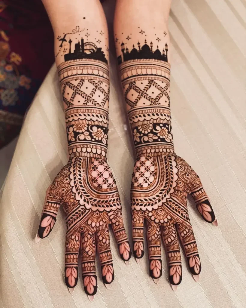 60+ Modern Mehndi Designs for Karwa Chauth (2026) 21 Cityscape Mehndi Designs for Karwa Chauth