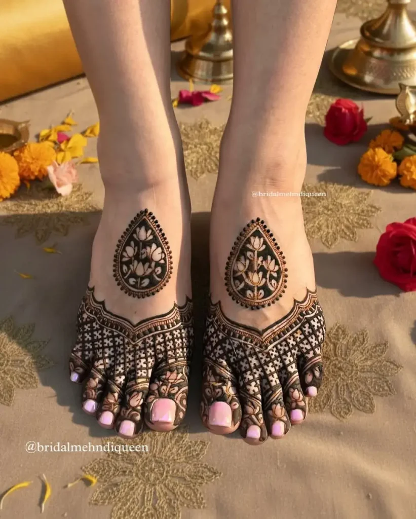 60+ Modern Mehndi Designs for Karwa Chauth (2026) 27 Elegant Floral Foot Mehndi Design for Karwa Chauth