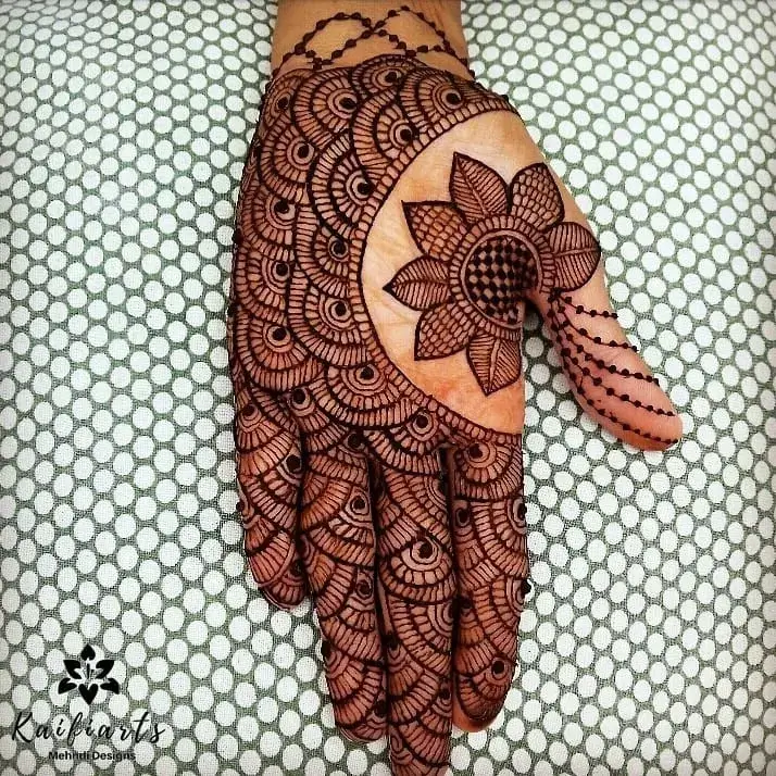 60+ Modern Mehndi Designs for Karwa Chauth (2026) 10 Full Palm Floral Mehndi Design for Karwa Chauth