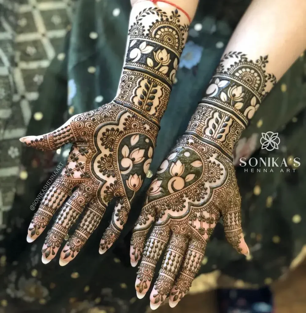 60+ Modern Mehndi Designs for Karwa Chauth (2026) 57 Half & Half Magic Mehndi Design for Karwa Chauth