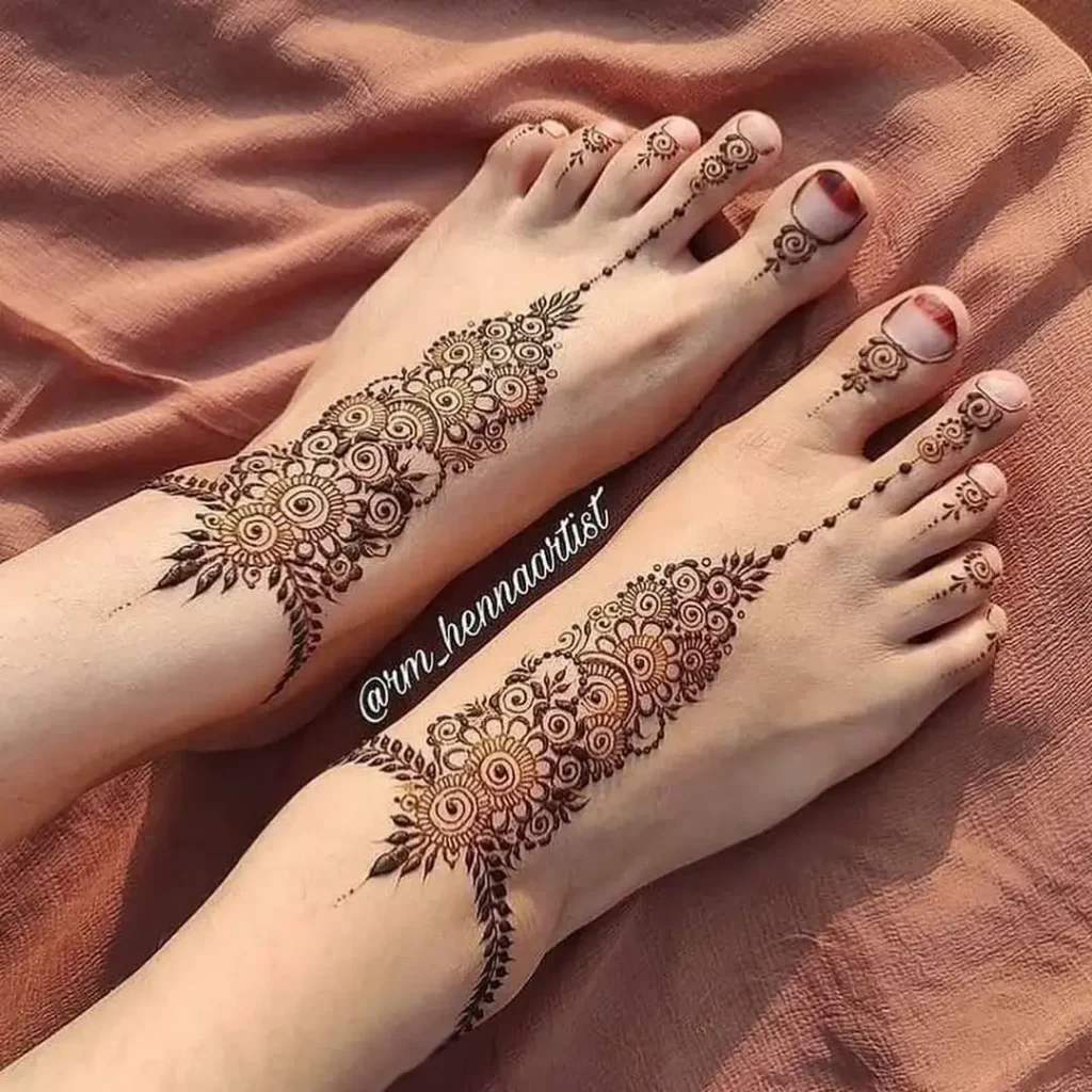60+ Modern Mehndi Designs for Karwa Chauth (2026) 31 Modern Arabic Foot Mehndi Design with Bold Patterns