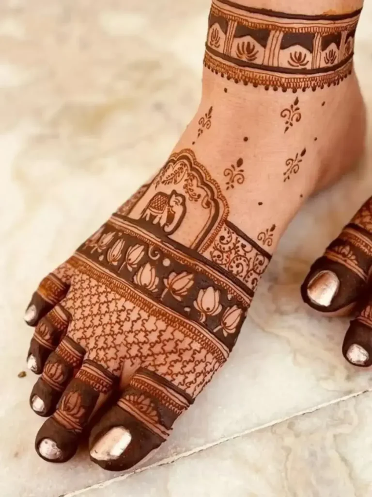 60+ Modern Mehndi Designs for Karwa Chauth (2026) 36 Traditional Rajasthani Foot Mehndi Design with Intricate Detailing