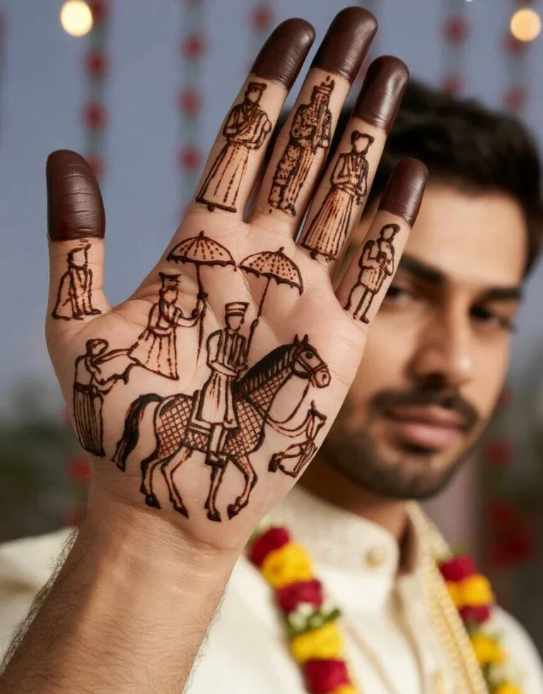 50+ Best Groom Mehndi Design for Boys and Men in 2026 23 Baraat Groom Mehndi Design