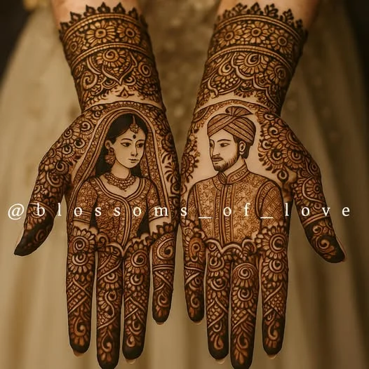 50+ Best Groom Mehndi Design for Boys and Men in 2026 9 Bride and Groom Portrait Mehendi Design