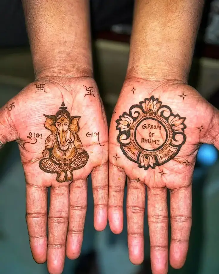 50+ Best Groom Mehndi Design for Boys and Men in 2026 13 Ganesha and Om Mehendi Design