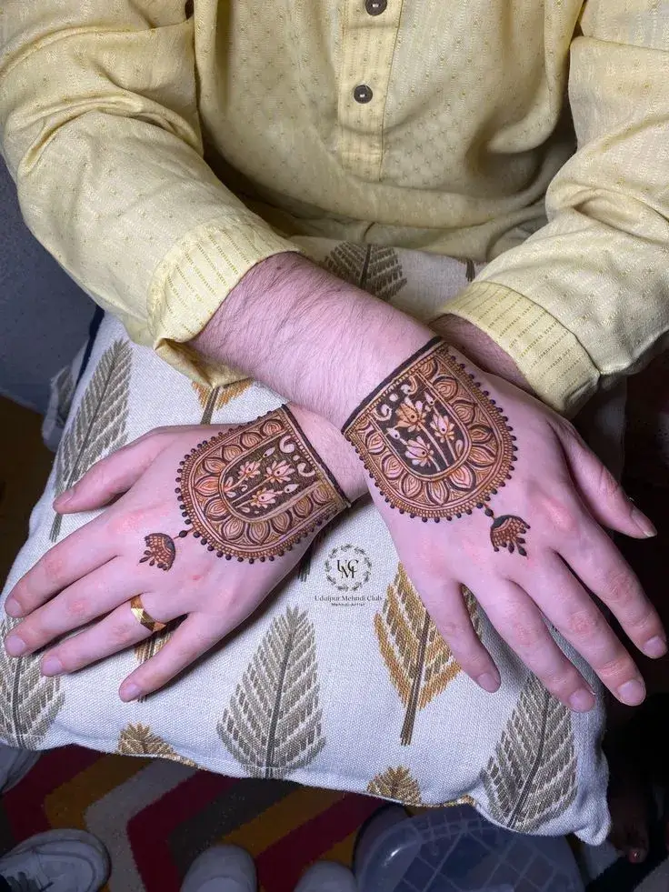 50+ Best Groom Mehndi Design for Boys and Men in 2026 27 Lotus Groom Mehndi Design