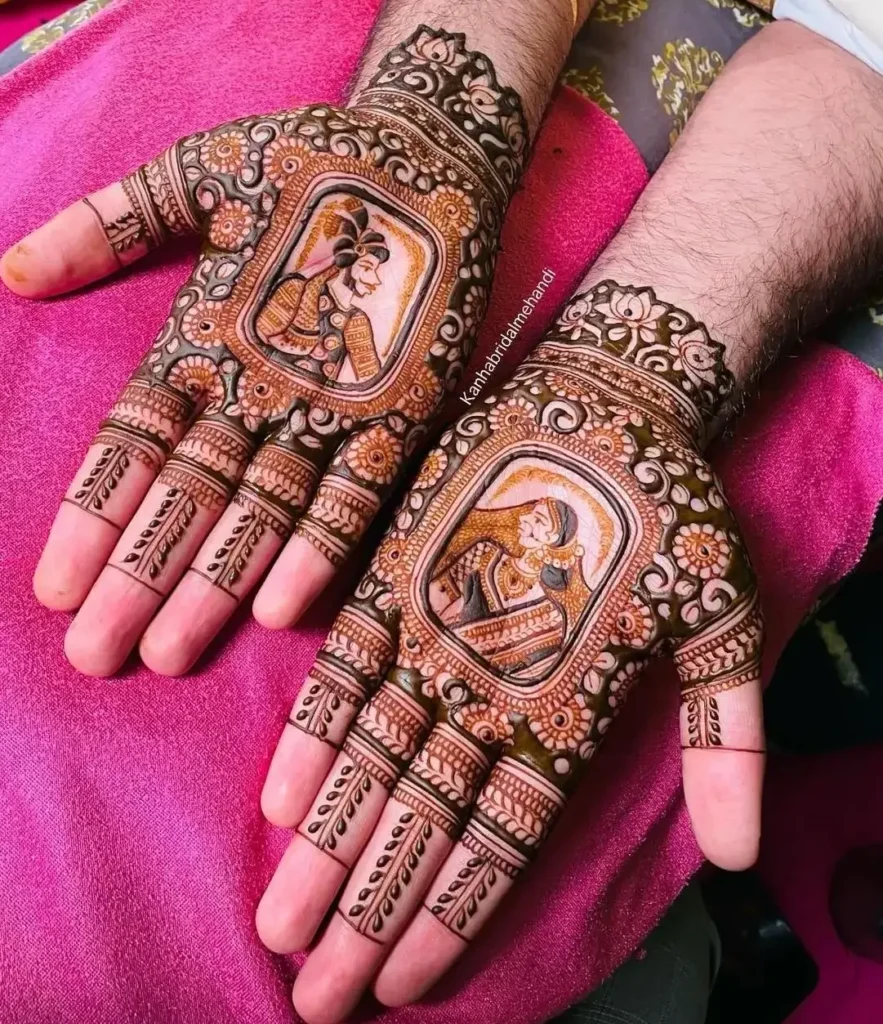 50+ Best Groom Mehndi Design for Boys and Men in 2026 16 Raja-Rani Groom Mehendi Design