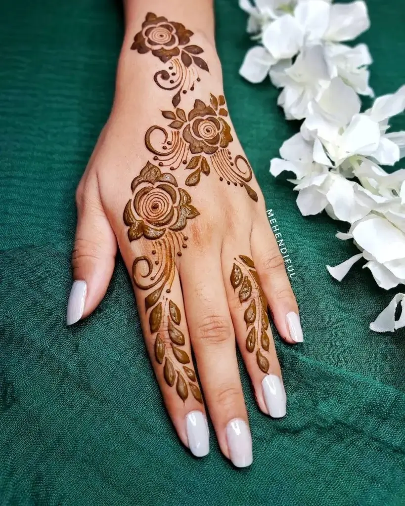 50+ Khafif Mehndi Designs – Simple & Stylish Design Try in 2026 44 Rose Vine Khafif Mehndi Design