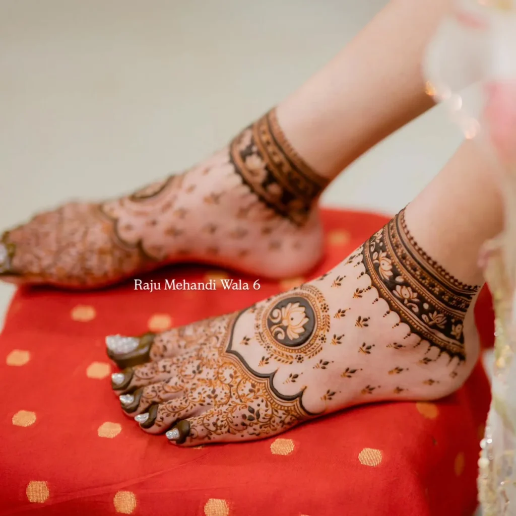 anklet-style lotus foot mehndi designs