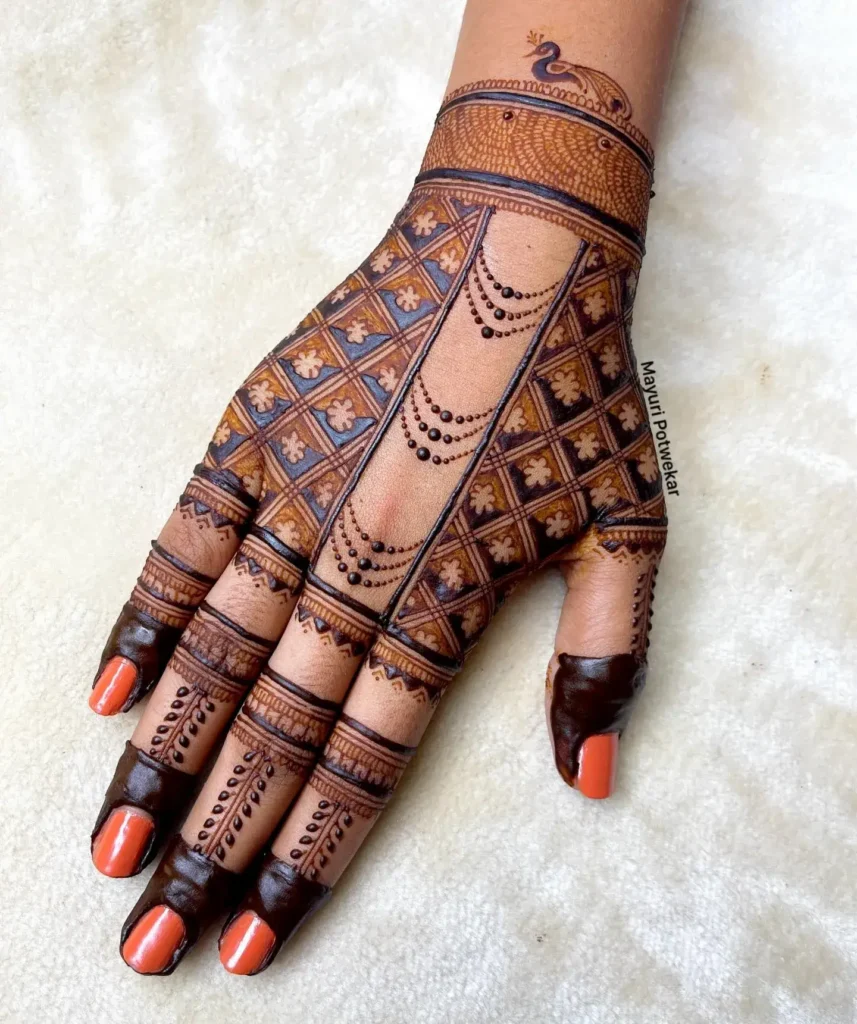 60+ Stylish Back Hand Mehndi Designs You Must Try in 2026! 45 back hand mehndi design with panels
