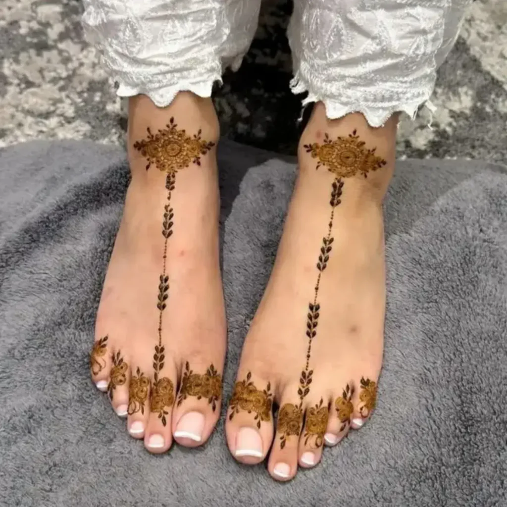 40+ Foot and Leg Mehndi Designs: Easy, Simple & Bridal Look for 2026 22 beaded chain foot mehndi design