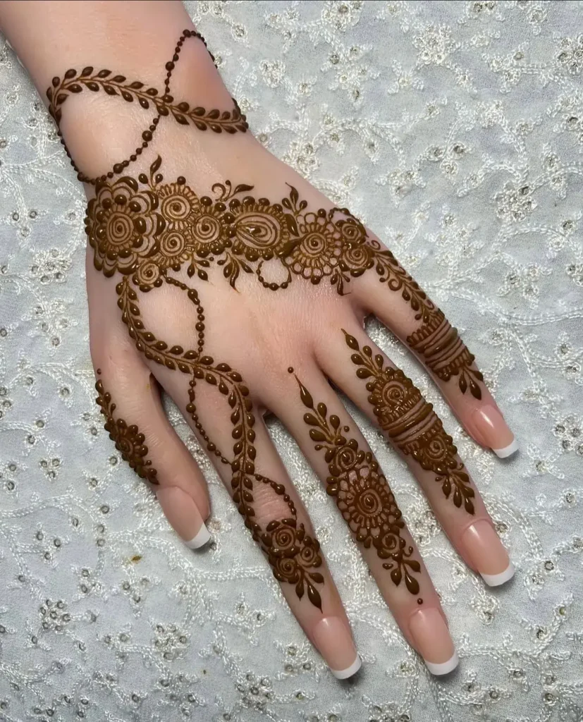 60+ Stylish Back Hand Mehndi Designs You Must Try in 2026! 20 bracelet-cuff back hand mehndi designs
