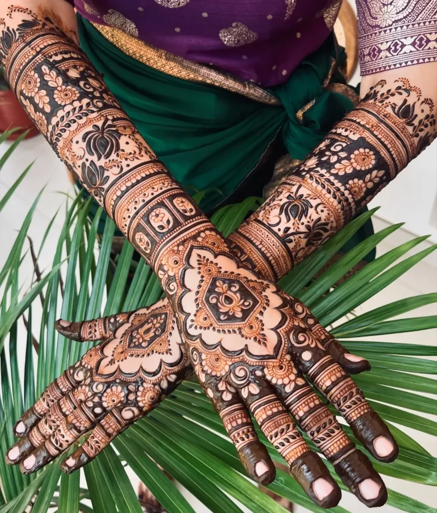 bridal lotus with portrait mehndi designs
