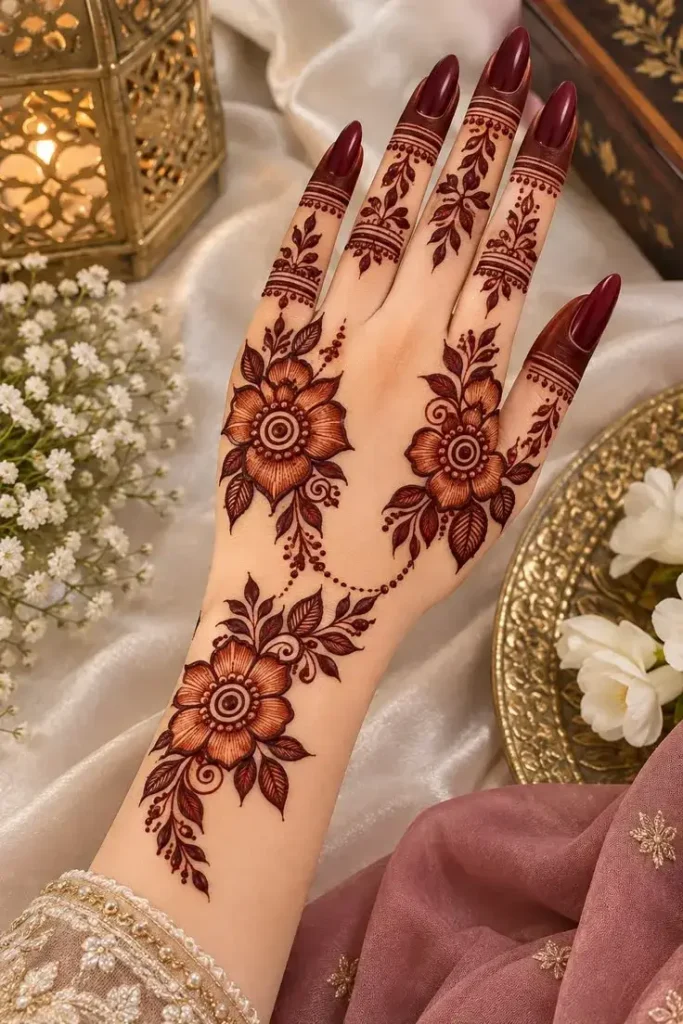 classic diagonal bel arabic mehndi design