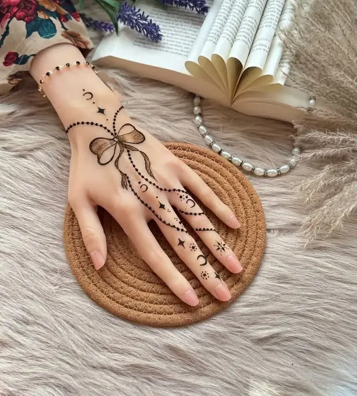 Finger Mehndi Design: 40+ Ideas for When the Event Is Tomorrow 40 diagonal ribbon from fingertip to wrist mehndi design