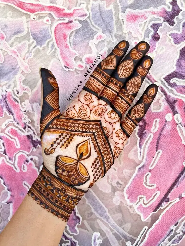 diwali diya and floral arabic mehndi designs