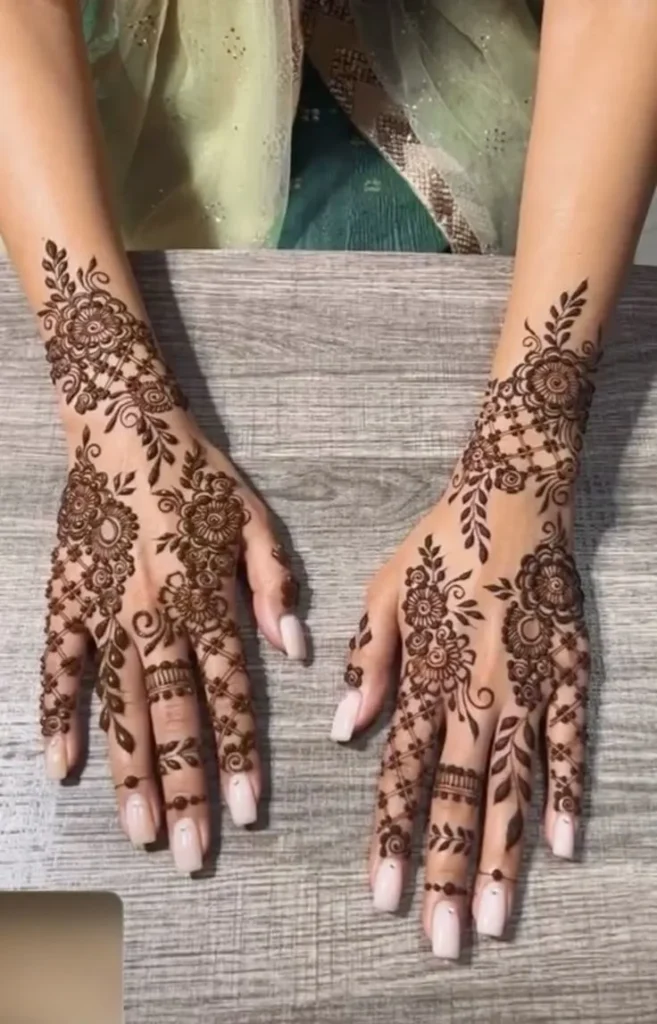 double bel across the hand arabic mehndi designs